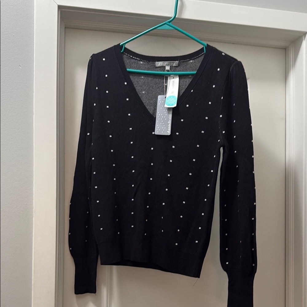 Daniel Rainn Black V-Neck Sweater with Polka Dot Pattern